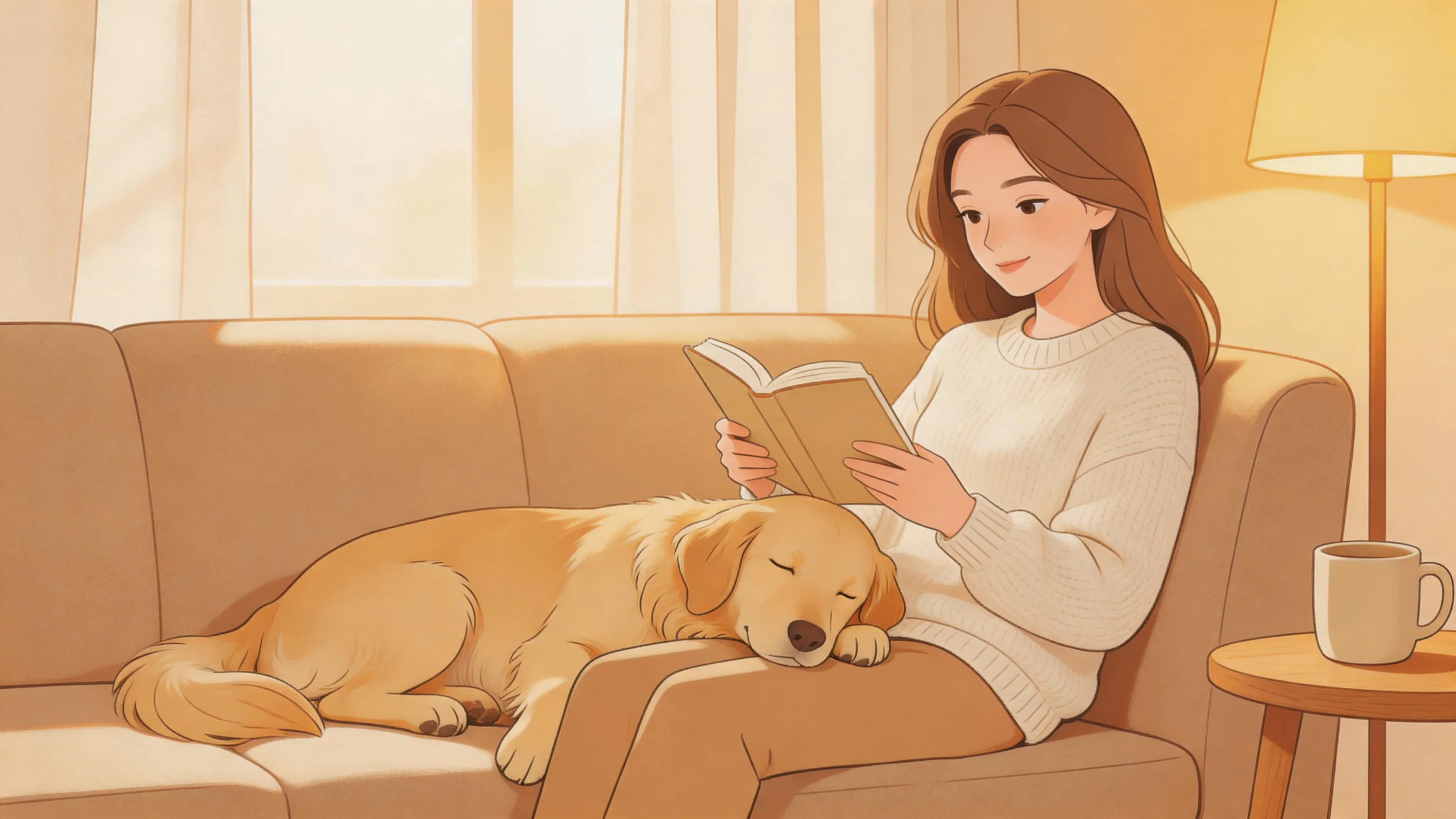 A pet parent reading on a couch with a small dog leaning against them — the everyday moments Pet Pouchy designs around